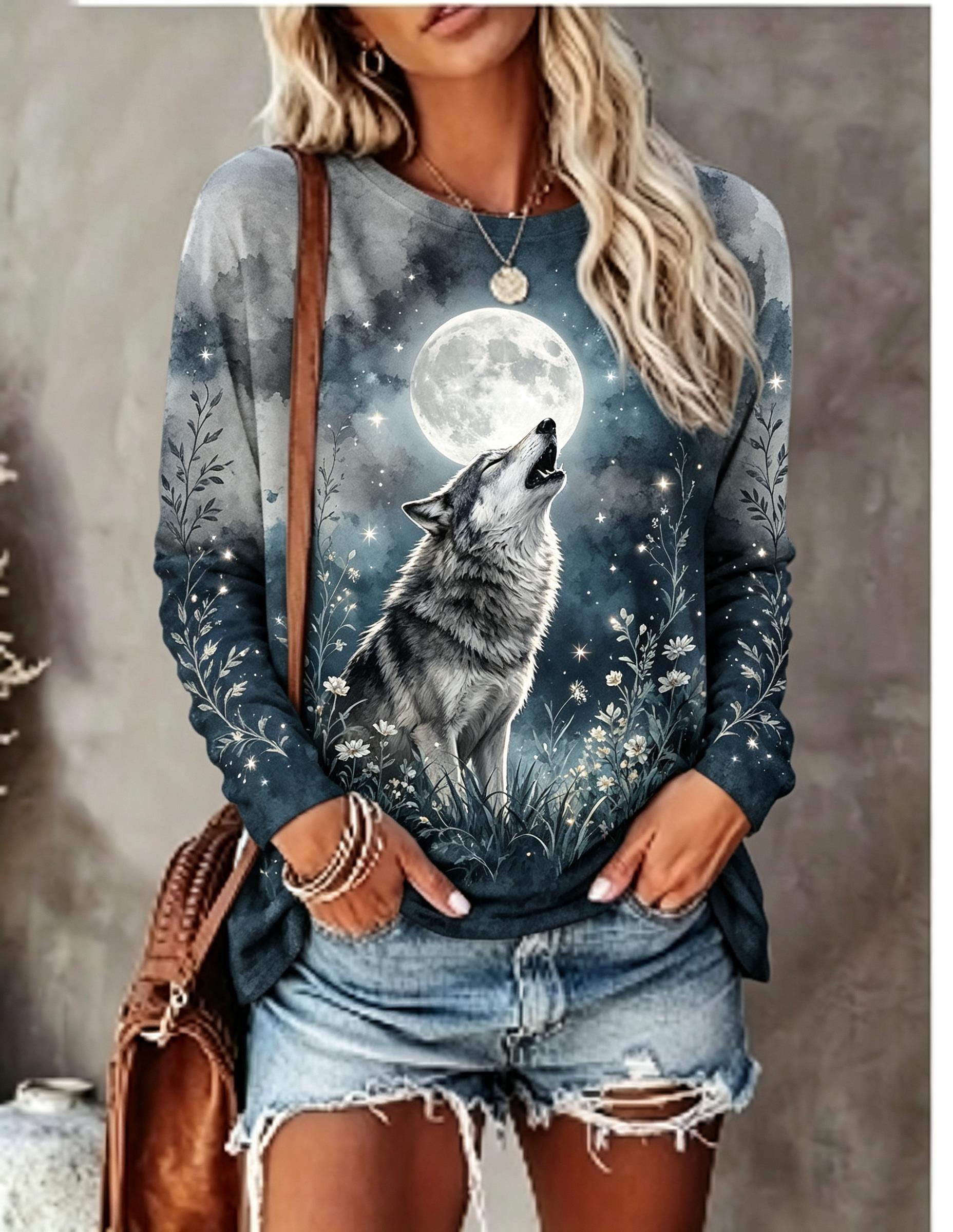 Winter Clothing For Women - Women Long Sleeve T Shirt Howling